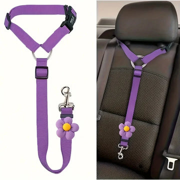 Dog seat belt for car travel with adjustable pet safety tether
