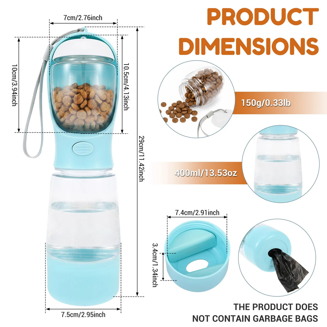 4 In 1 Dog Travel Water Bottle Portable Pet Water Food Cup with 400ml Water 150g Food Storage Design Pet Supplies for Outdoor