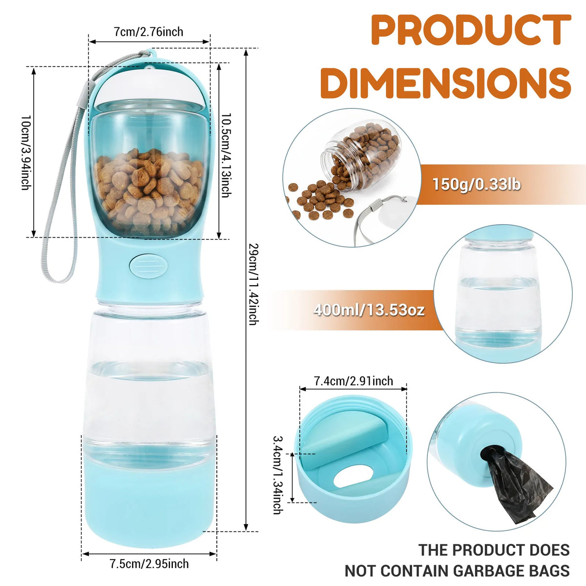 4 In 1 Dog Travel Water Bottle Portable Pet Water Food Cup with 400ml Water 150g Food Storage Design Pet Supplies for Outdoor