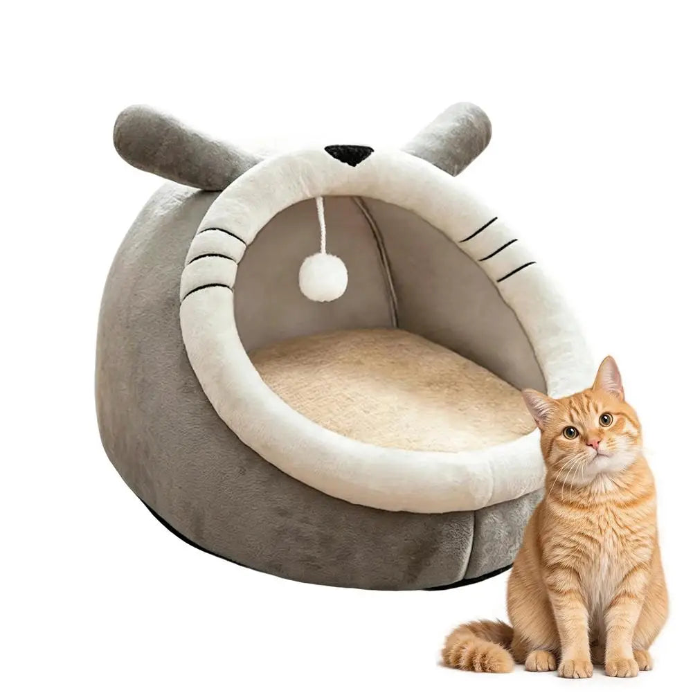 Cute Cartoon Cat Bed Cave Warm Soft Indoor Kitten House Sleeping Nest Basket Tent Cushion For Small Dogs Cats Accessories