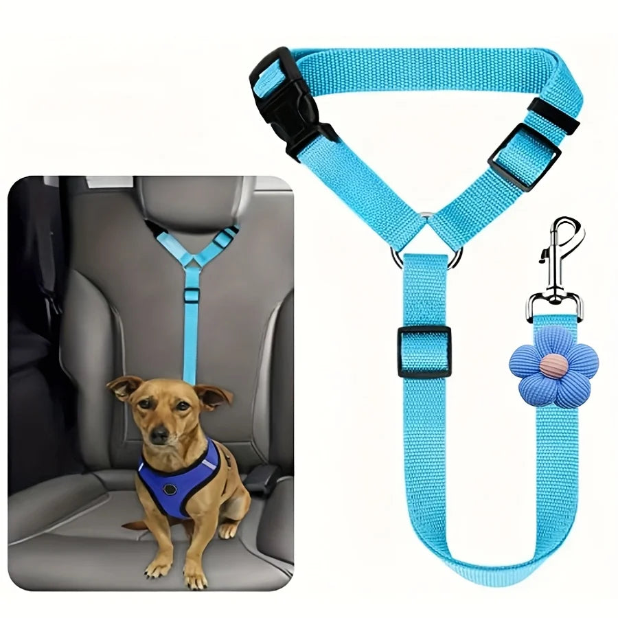 Dog seat belt for car travel with adjustable pet safety tether